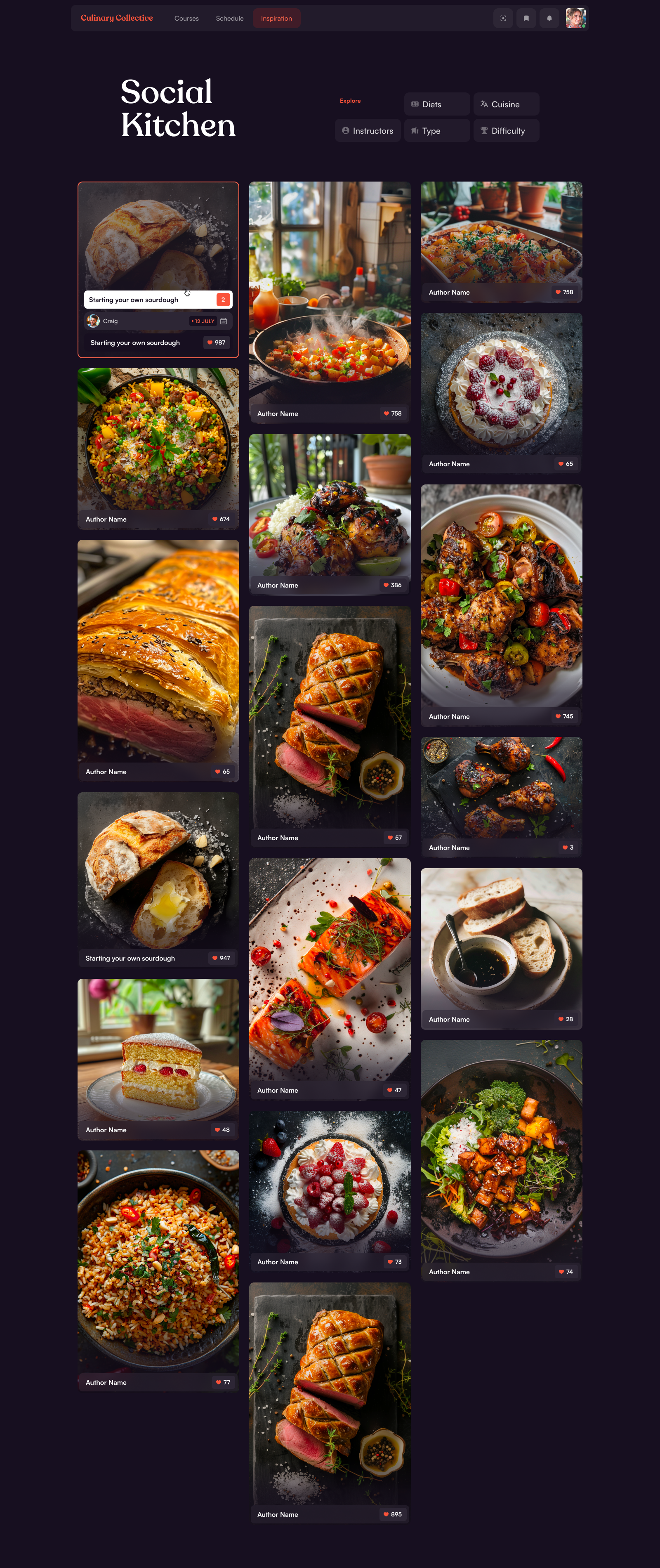 A pin-board of food photos and ingredients with links to their lesson pages.