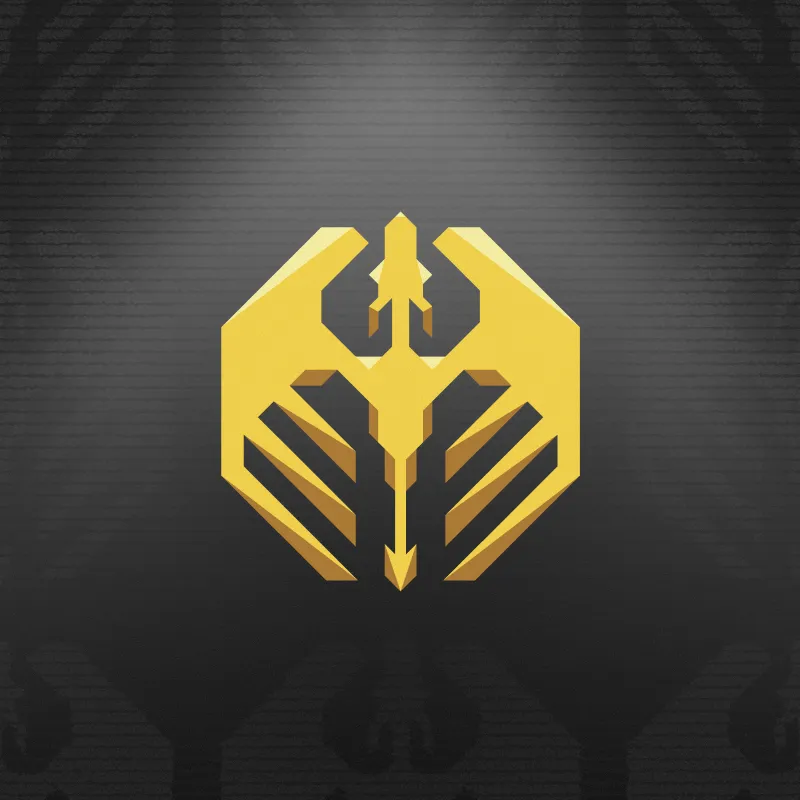 Gold geometric Dragoni emblem on a dark background
